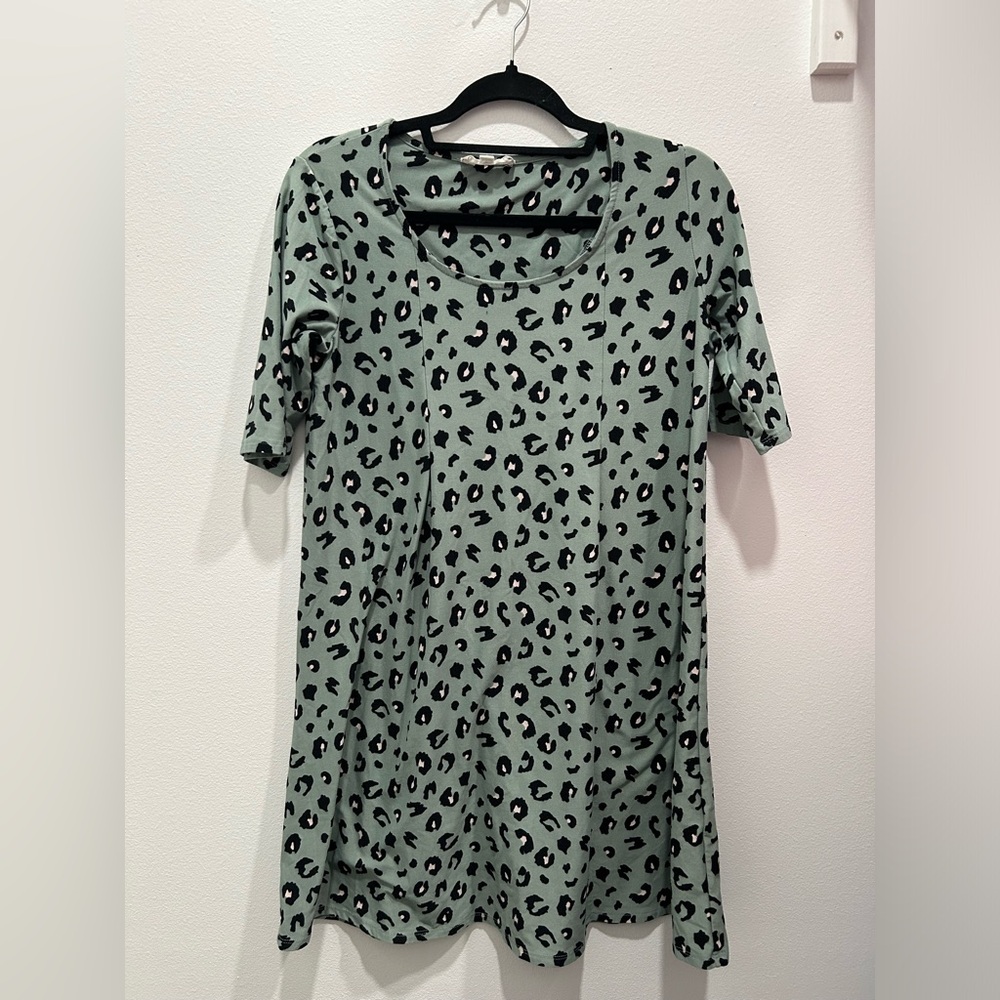 Pink Rose green leopard dress